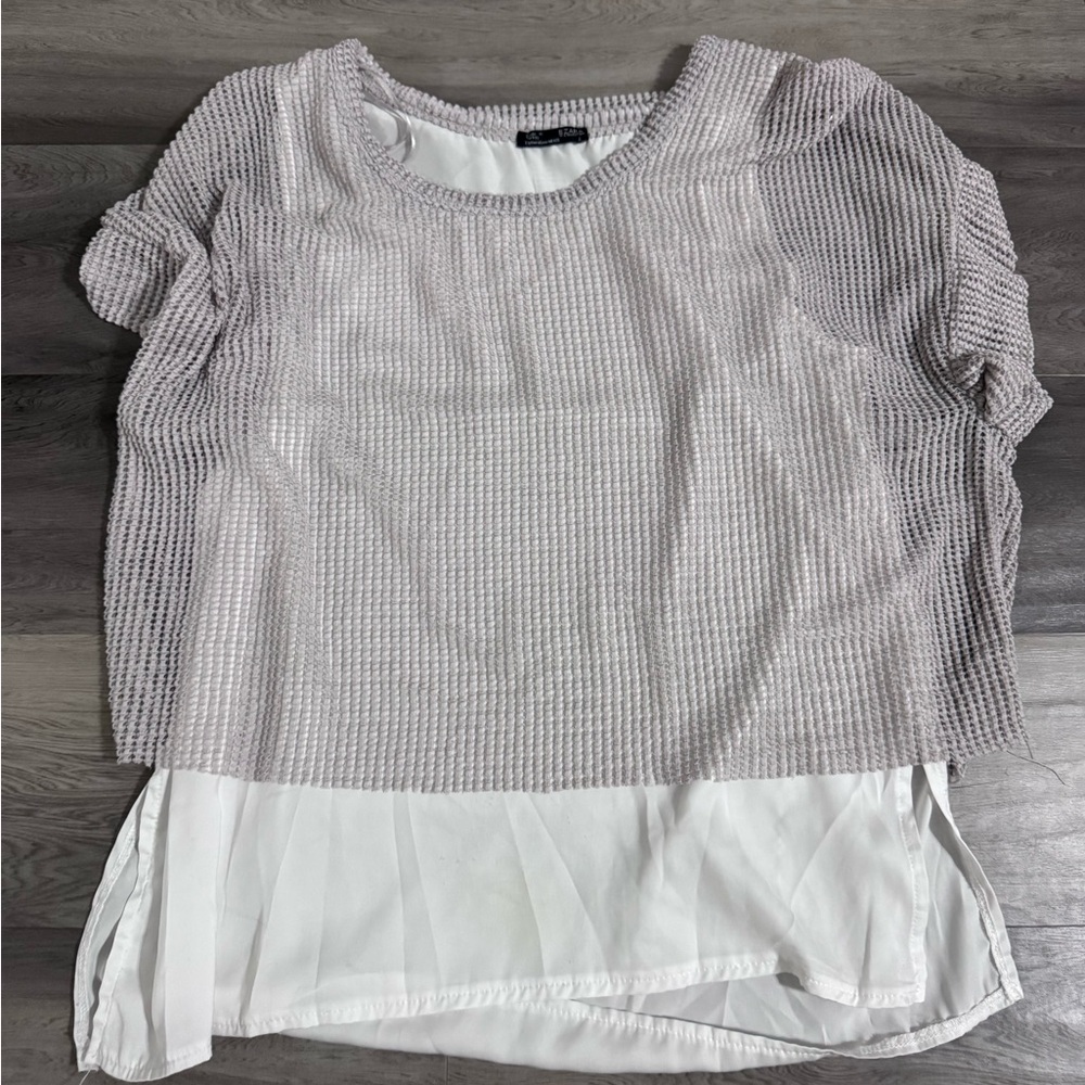 Zara Women's Textured Layered Blouse - Light Gray and White